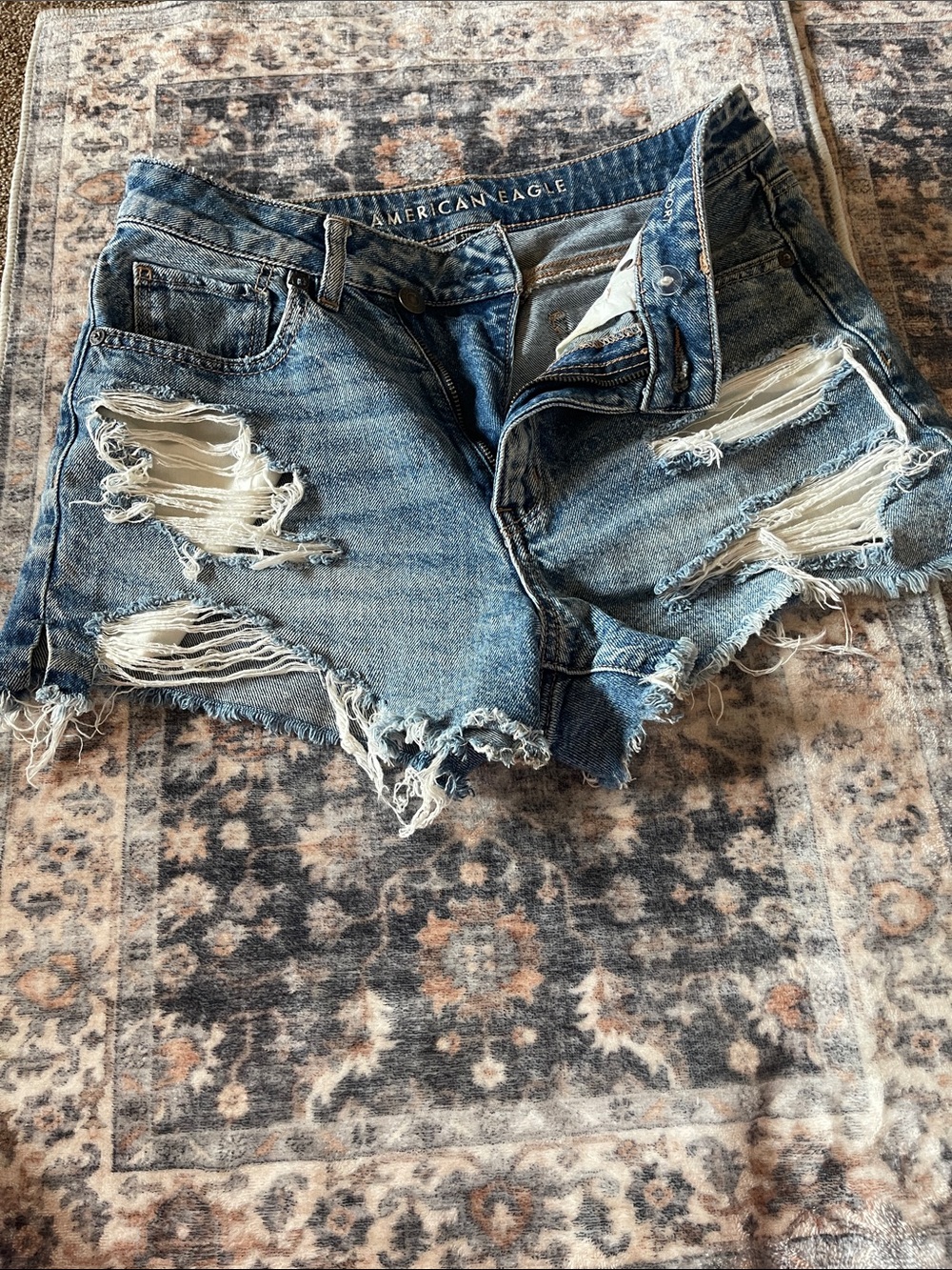 American Eagle Outfitters Distressed Medium Blue Denim Cutoff Shorts